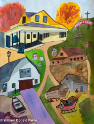 History has found a home at the Ellison Bay Grand View, a hilltop with roots in the nineteenth century and a kinship with the August Johnson and Bruce Hanson families. Watercolor, 18 x 24 inches, $500.